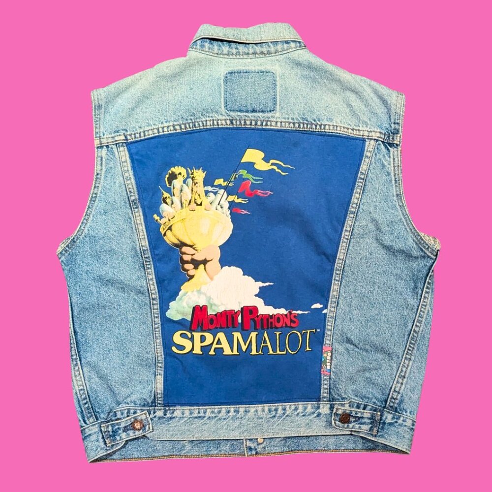 Patchwork Denim Vest - Blue Graphic Back